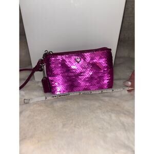 coach Poppy pink sequin wristlet